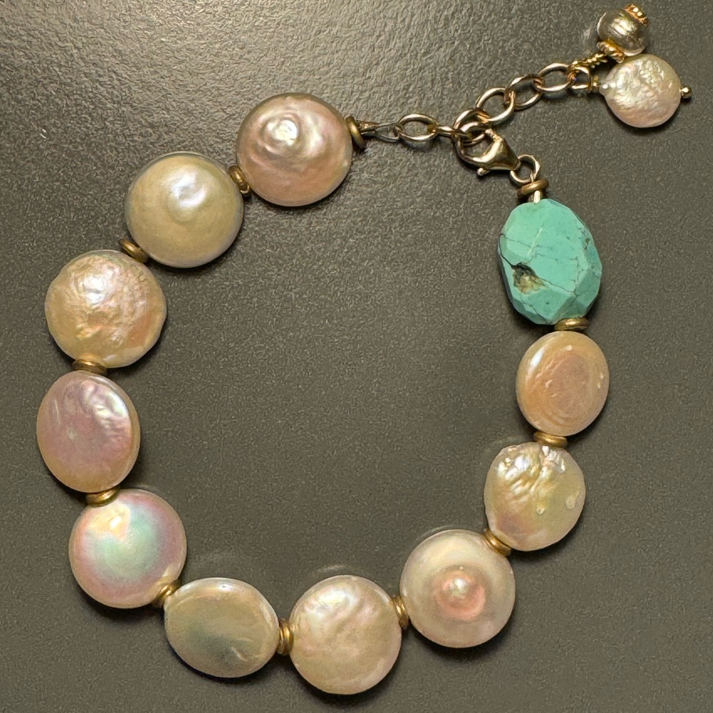 Turquoise and Coin Pearl Bracelet